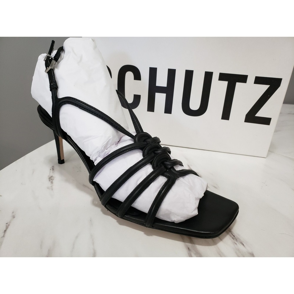 NEW Schutz Leather Adjustable Caged Sandals Octavia Mid Black Women's Size 8.5